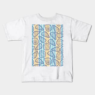 Beautiful Line Art Seashells Seamless Surface Pattern Design Kids T-Shirt